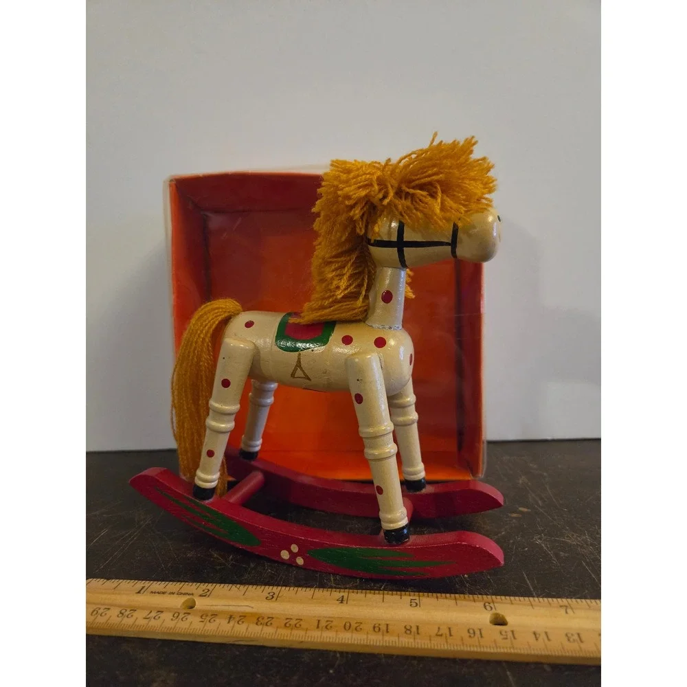 Vintage Wooden Rocking Horse Christmas Decoration TG&Y Retro Holiday Decor 6in